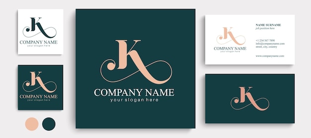 K letter monogram Elegant luxury K logo Calligraphic style Vector design Luxurious linear creative monogram