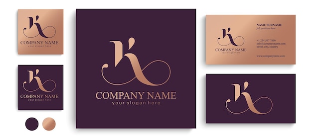 K letter monogram Elegant luxury K logo Calligraphic style Vector design Luxurious linear creative monogram