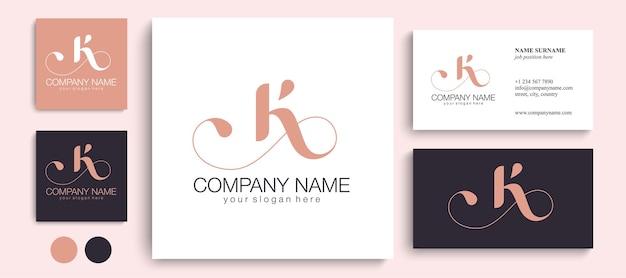 K letter monogram Elegant luxury K logo Calligraphic style Vector design Luxurious linear creative monogram