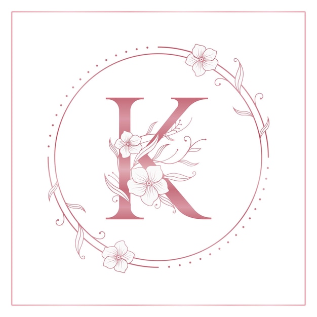 Vector k rose gold floral circle elegant logo