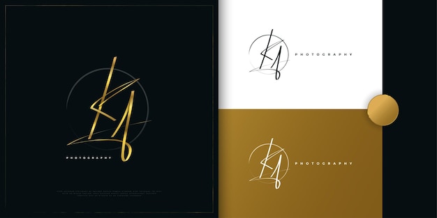 KA Initial Signature Logo Design with Elegant and Minimalist Gold Handwriting Style Initial K and A Logo Design for Wedding Fashion Jewelry Boutique and Business Brand Identity