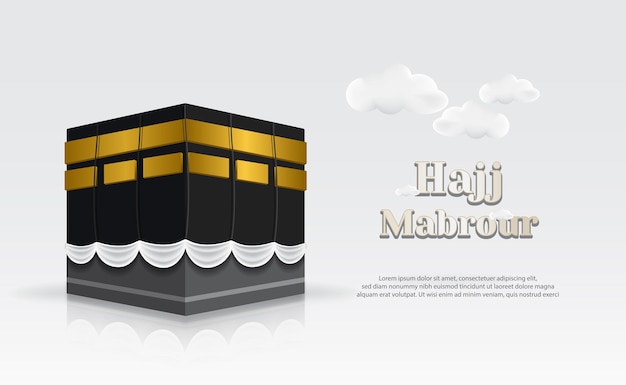 Kaaba hajj mabour islamic under 3d white clouds on glossy floor