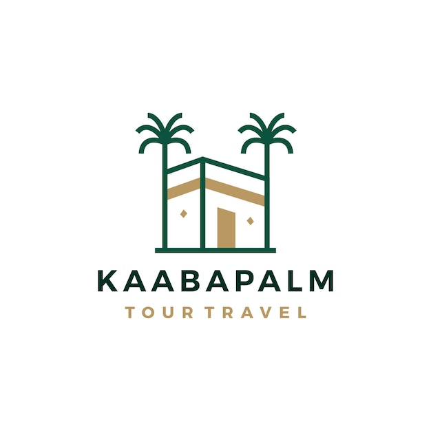 Kaaba Palm Dates Tree Hajj Umrah Tour Travel Outline Logo Vector Icon Illustration