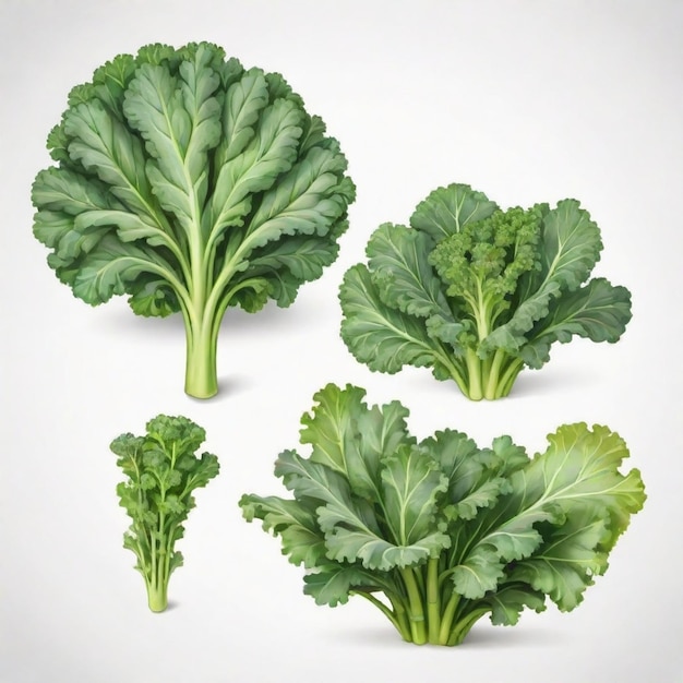 Vector kale cartoon vector set white background isolated