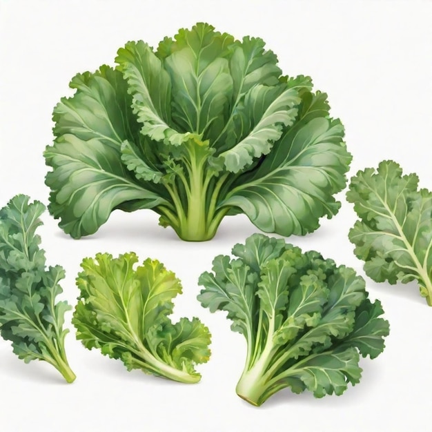 Vector kale cartoon vector set white background isolated