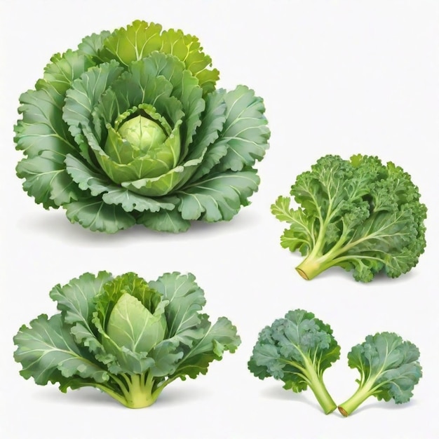 Kale cartoon vector set White background isolated