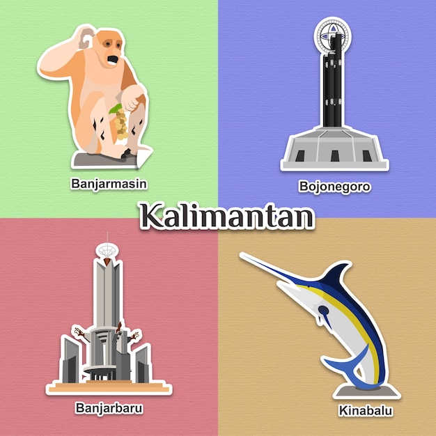 Kalimantan Landmarks Collection from Indonesia Free vector