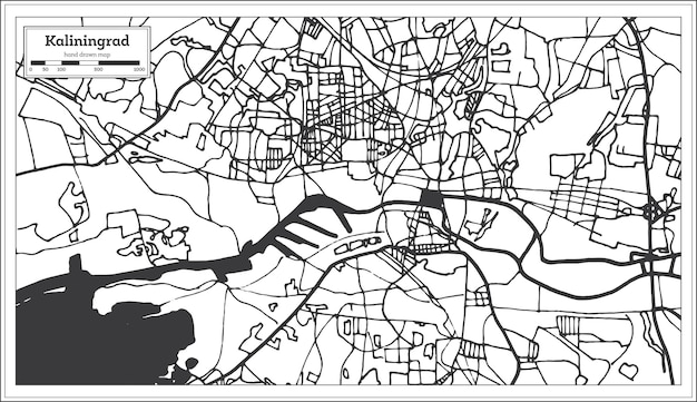 Kaliningrad Russia City Map in Retro Style. Outline Map. Vector Illustration.