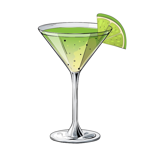 Kamikaze cocktail hand drawn alcohol drink with lime slice Vector illustration on white background