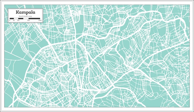 Kampala Uganda City Map in Retro Style. Outline Map. Vector Illustration.