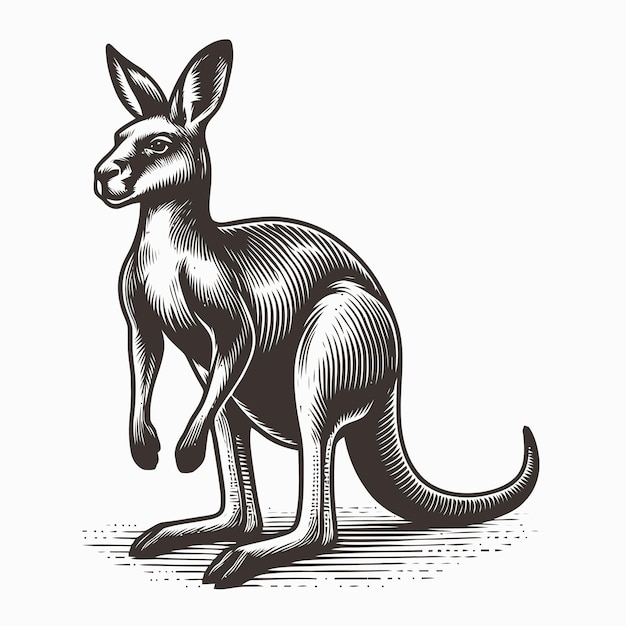 kangaroo illustration with engraving