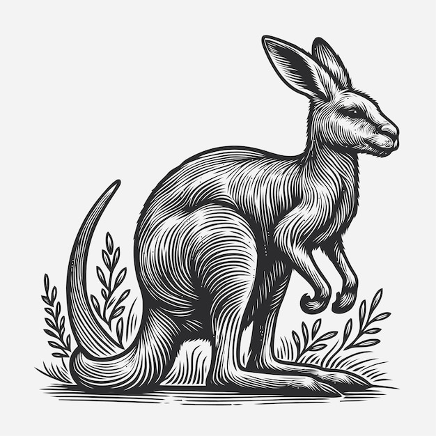 kangaroo illustration with engraving