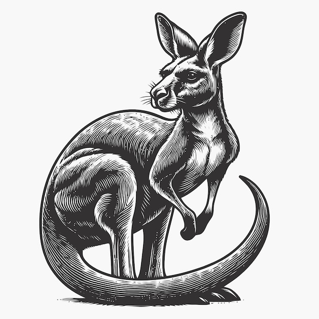 kangaroo illustration with engraving