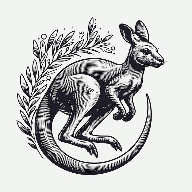 kangaroo illustration with engraving