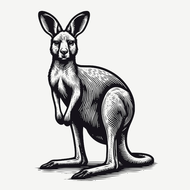 kangaroo illustration with engraving