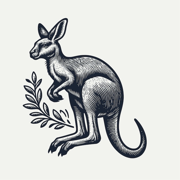 kangaroo illustration with engraving