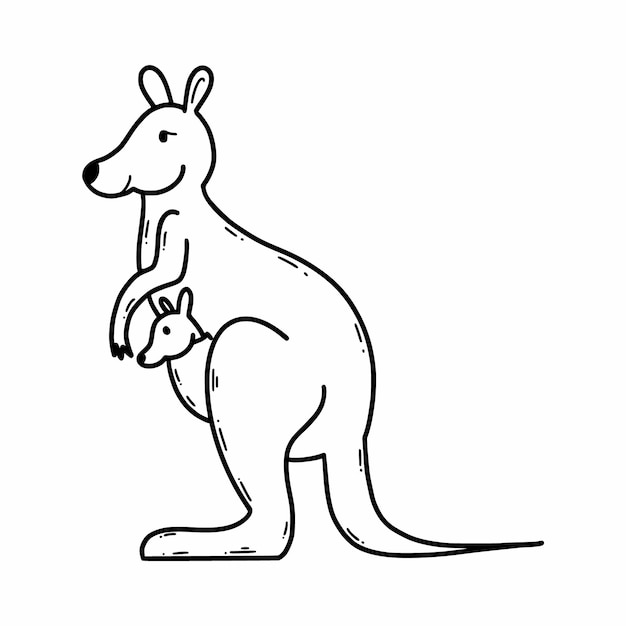 Kangaroo mom and baby Animals of Australia Vector illustration of doodles Sketch