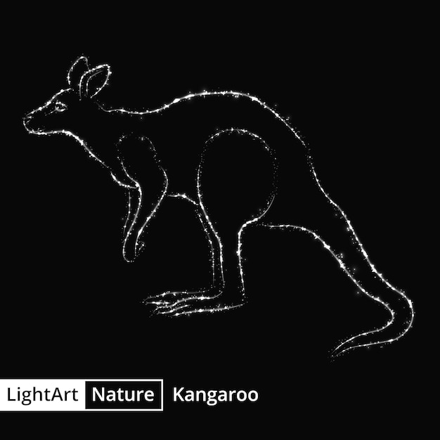 Kangaroo silhouette of gray lights on black background