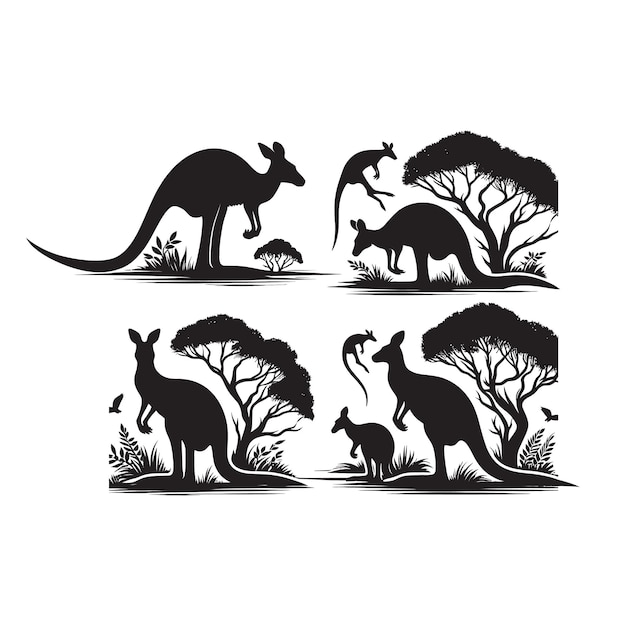 Vector kangaroo silhouette vector illustration design set