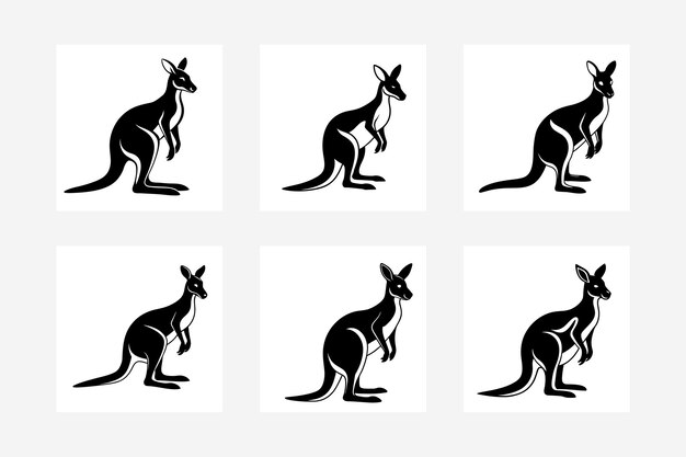 Vector kangaroo silhouette with realistic proportions showing iconic hopping pose and long tail