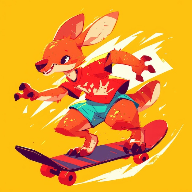 A kangaroo on a skateboard cartoon style