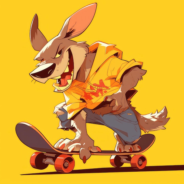 A kangaroo on a skateboard cartoon style