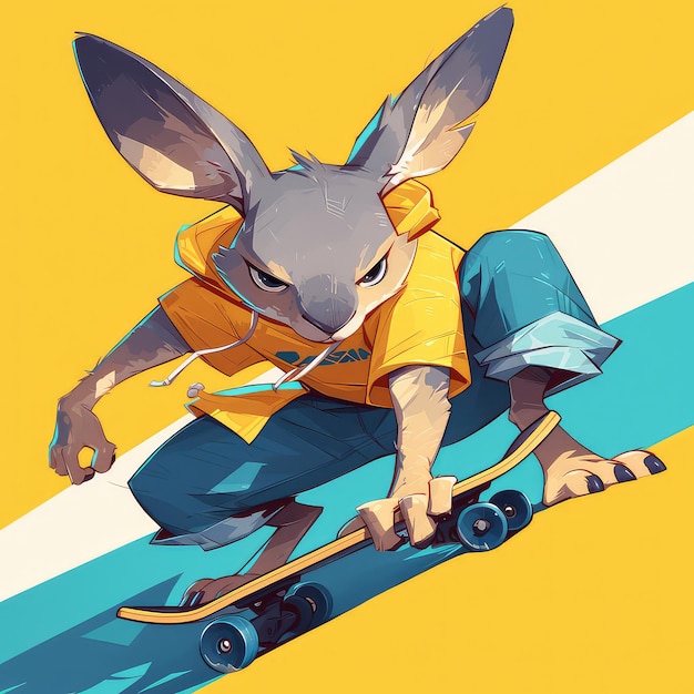 A kangaroo on a skateboard cartoon style