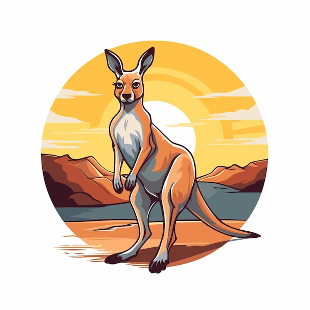 Kangaroo on sunset background Vector illustration of a kangaroo