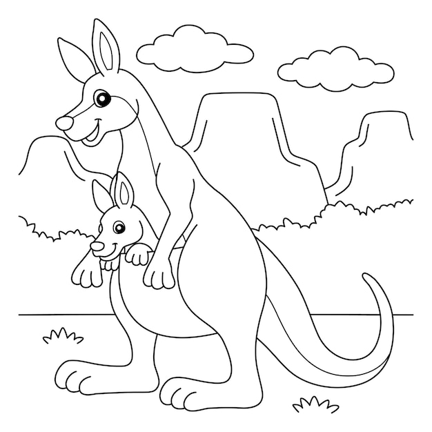 Kangaroo With Baby Coloring Page for Kids