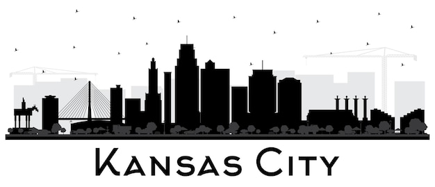 Kansas City Missouri Skyline Silhouette with Black Buildings Isolated on White. Illustration