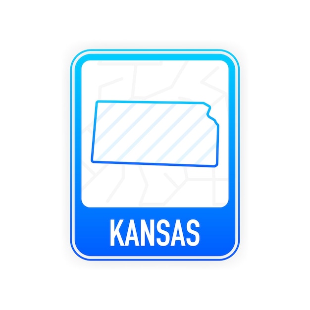 Kansas - U.S. state. Contour line in white color on blue sign. Map of The United States of America. Vector illustration.