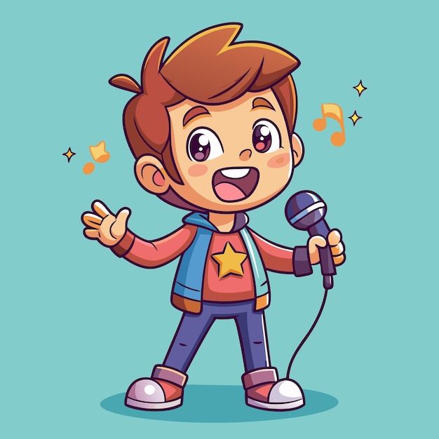 Vector karaoke boy vector art illustration