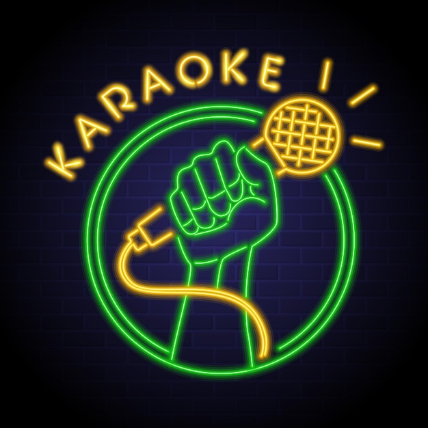 Karaoke music illustration sign with neon light glowing bright