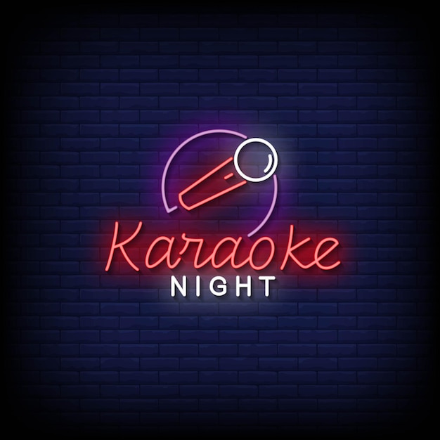 Karaoke Night Neon Sign On Brick Wall Background Vector