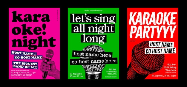 Karaoke night poster set design for festival or pub event live with host or band name vector