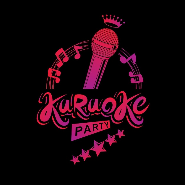 Karaoke party invitation poster, live music vector concert advertising leaflet composed using stage or recorder microphone and musical notes.