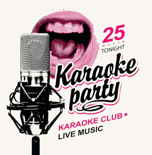 karaoke party poster with microphone and mouth