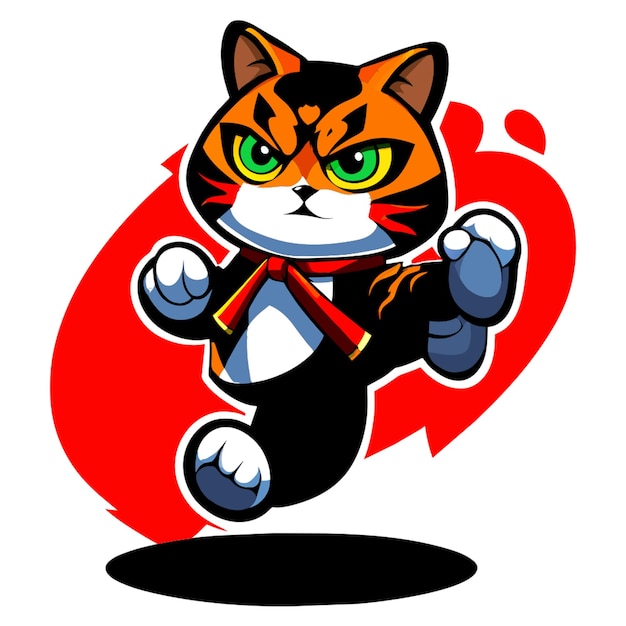 Vector a karate cat in a jump kick vector illustration