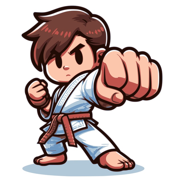 karate fighter in cartoon style on white background