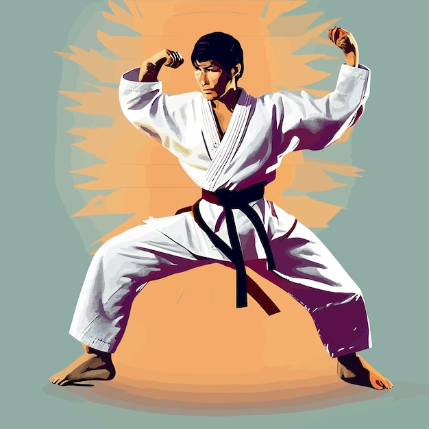 Karate Japanese man fighting pose illustration