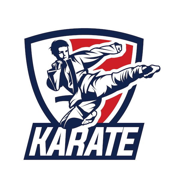 Karate logo with flying kick illustration