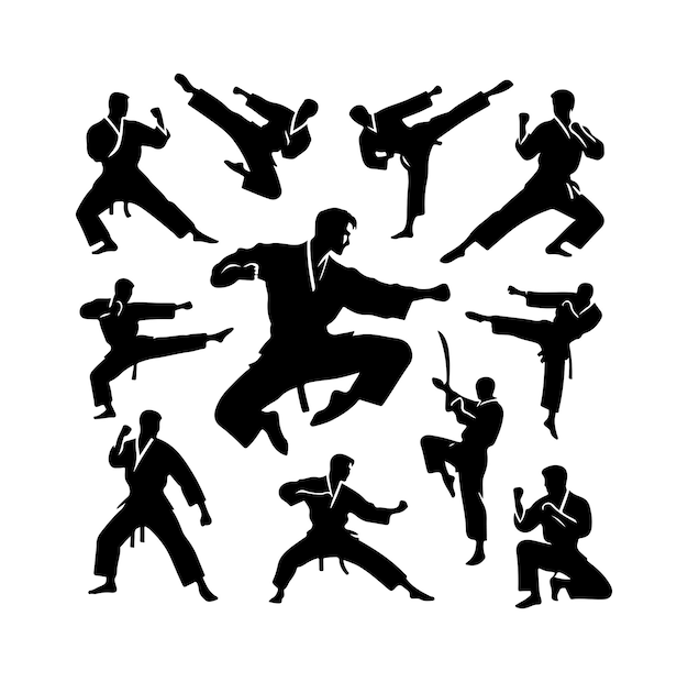 Vector karate or martial arts silhouette set vector illustration