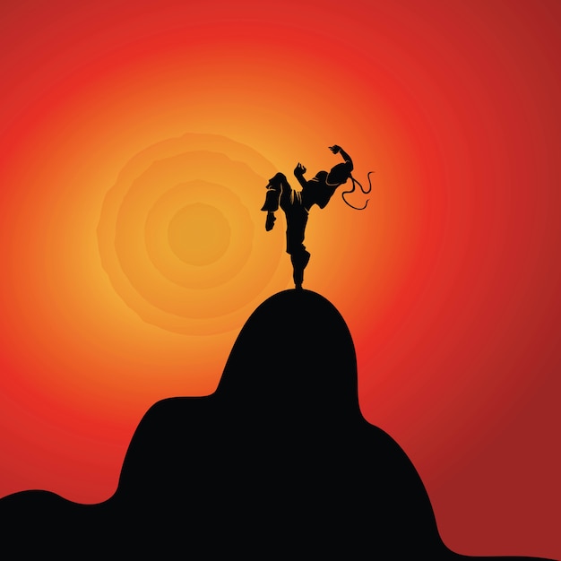 Karateca character silhouette on the mountain illustration