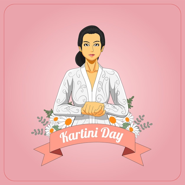 Kartini day greetings card with floral decoration