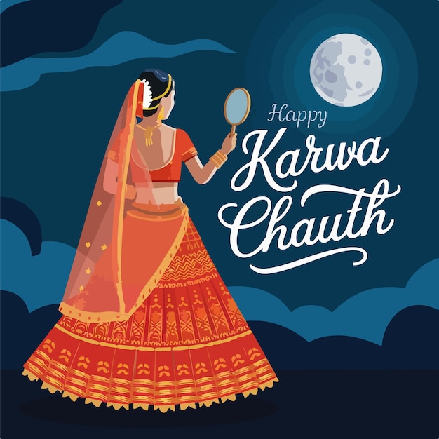 Vector karwa chauth indian religious festival concept