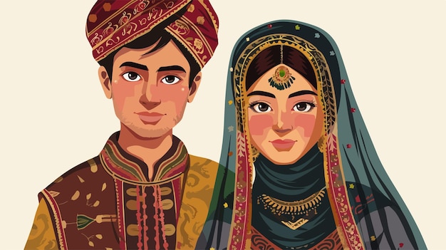 Kashmiri Couple in Traditional Dress