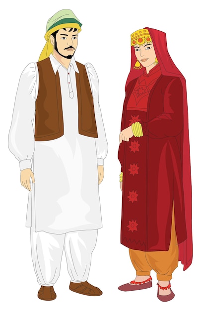 A Kashmiri couple wearing traditional dress