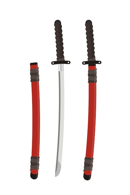 Vector katana illustration set samurai's weapon katana with sheath