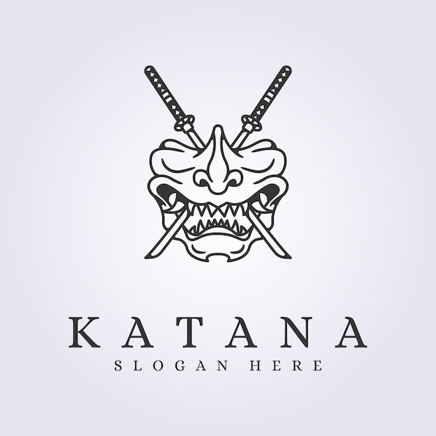 Vector katana sword and samurai mask logo vector illustration design symbol icon template