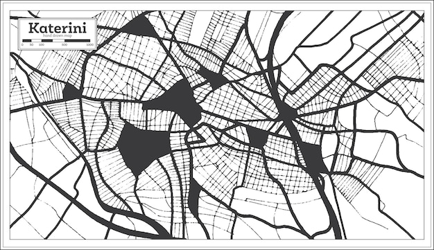 Katerini Greece City Map in Black and White Color in Retro Style Outline Map